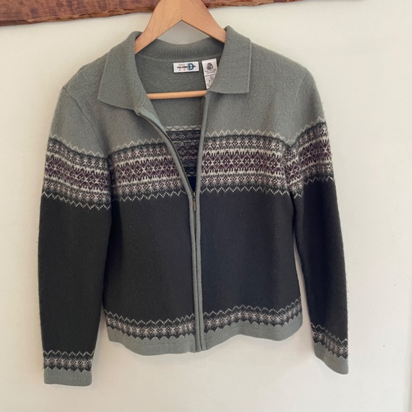 Paul Harris Design | Vintage 100% Lambs Wool Fair Isle Zip Cardigan Sweater M - Picture 7 of 16